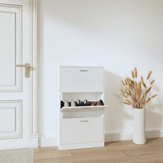 Berkfield Shoe Cabinet High Gloss White 59x17x108 cm Engineered Wood