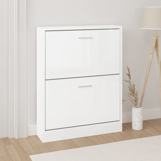 Berkfield Shoe Cabinet High Gloss White 59x17x81 cm Engineered Wood