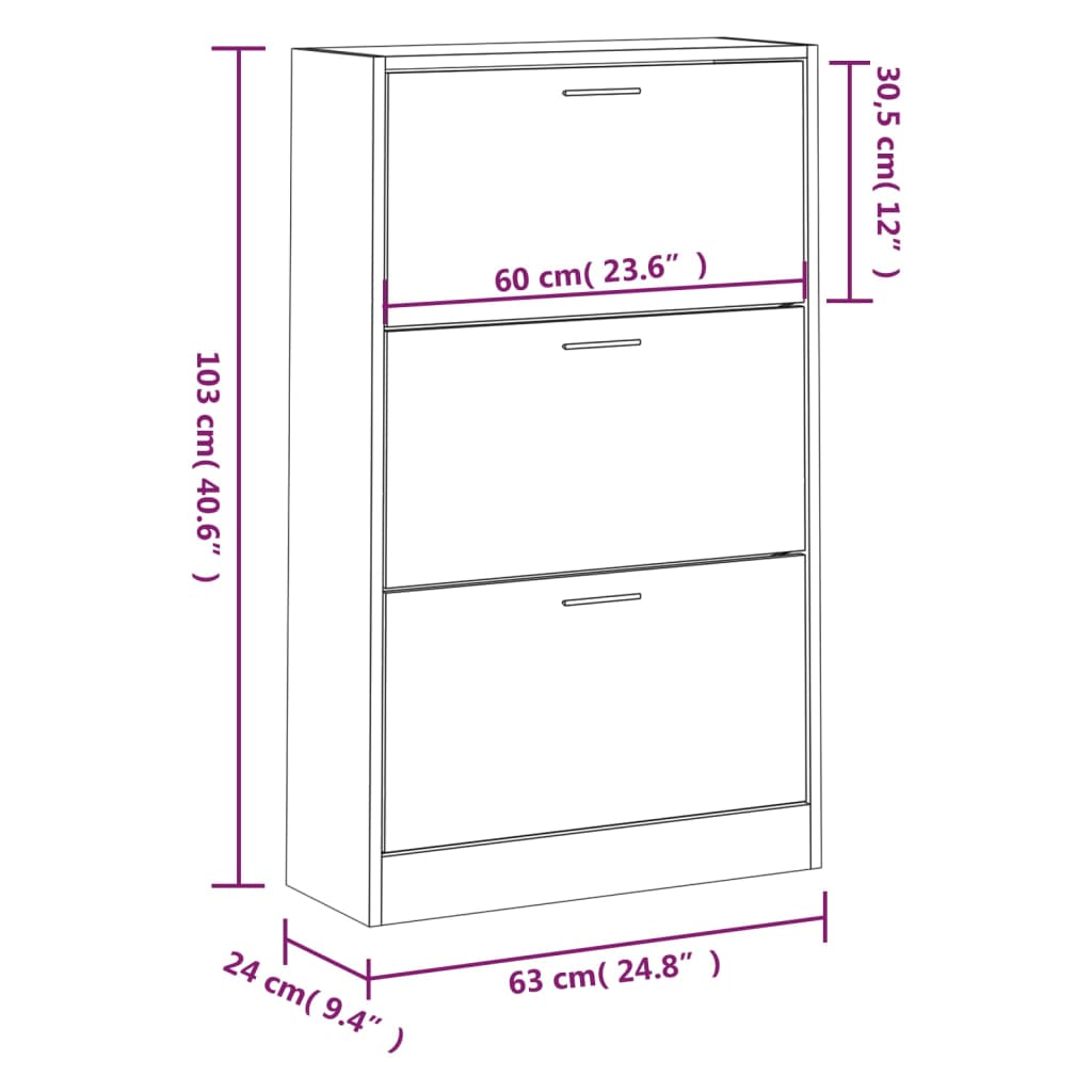Berkfield Shoe Cabinet High Gloss White 63x24x103 cm Engineered Wood