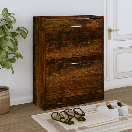 Berkfield Shoe Cabinet Smoked Oak 63x24x81 cm Engineered Wood