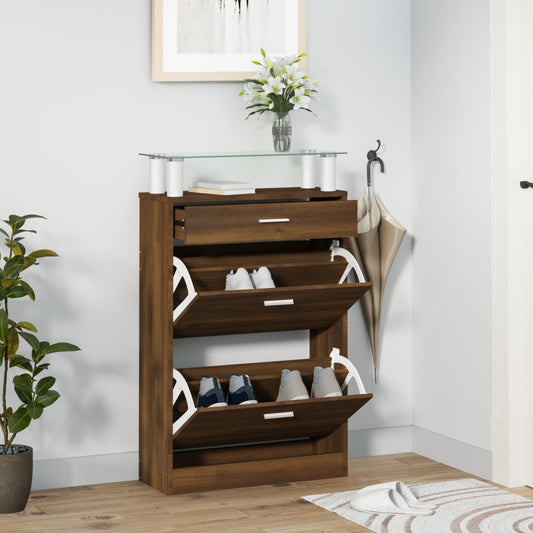 Berkfield Shoe Cabinet Brown Oak 63x24x104 cm Engineered Wood
