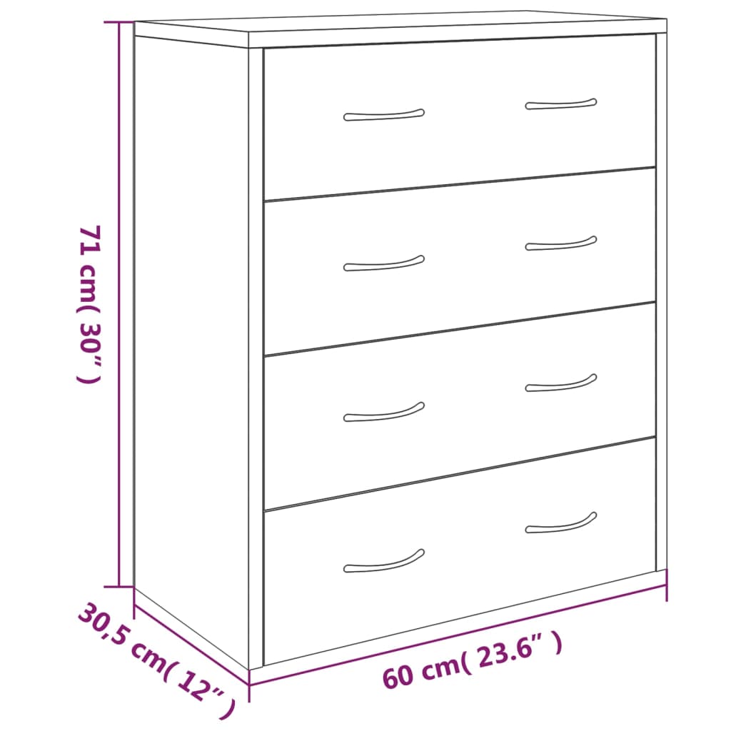 Berkfield Sideboard with 4 Drawers 60x30.5x71 cm Black