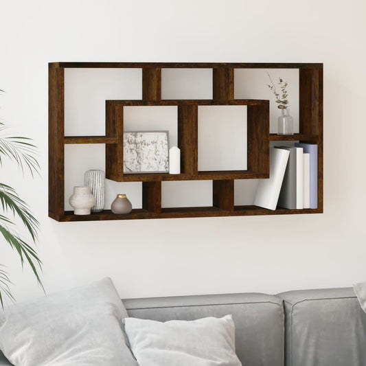 Berkfield Wall Display Shelf 8 Compartments Smoked Oak