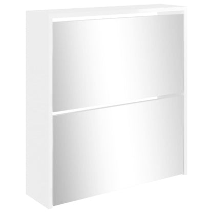 Berkfield Shoe Cabinet with Mirror 2-Layer High Gloss White 63x17x67 cm
