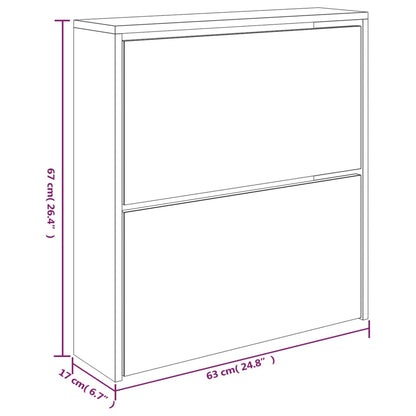 Berkfield Shoe Cabinet with Mirror 2-Layer High Gloss White 63x17x67 cm