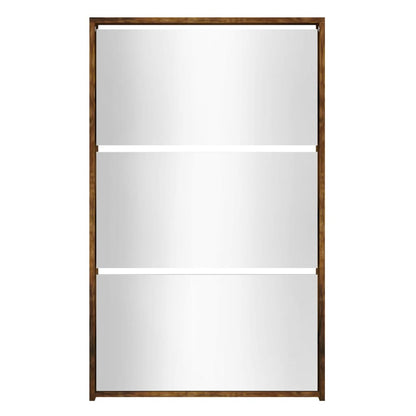 Berkfield Shoe Cabinet with Mirror 3-Layer Smoked Oak 63x17x102.5 cm