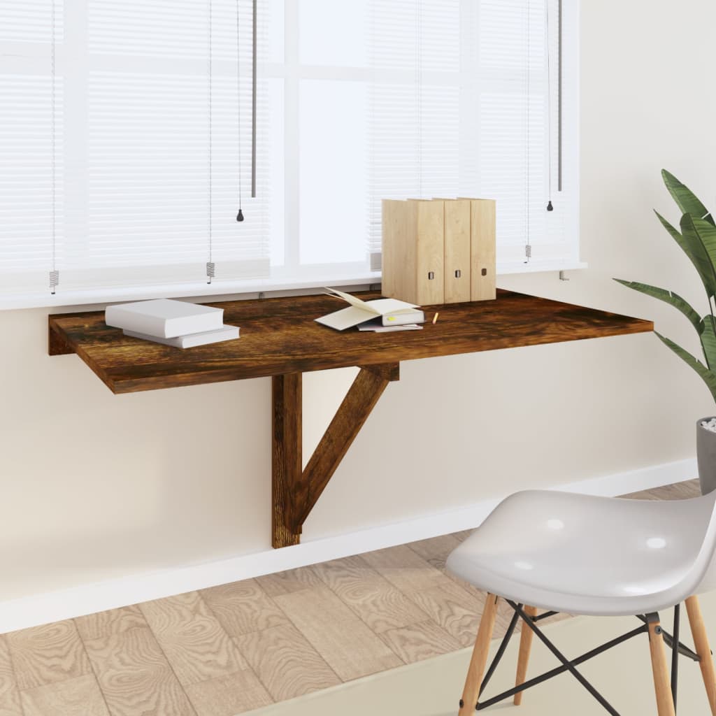Berkfield Folding Wall Table Smoked Oak 100x60x56 cm Engineered Wood