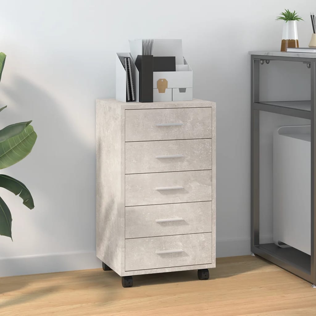 Berkfield Drawer Cabinet with Castors Concrete Grey Engineered Wood