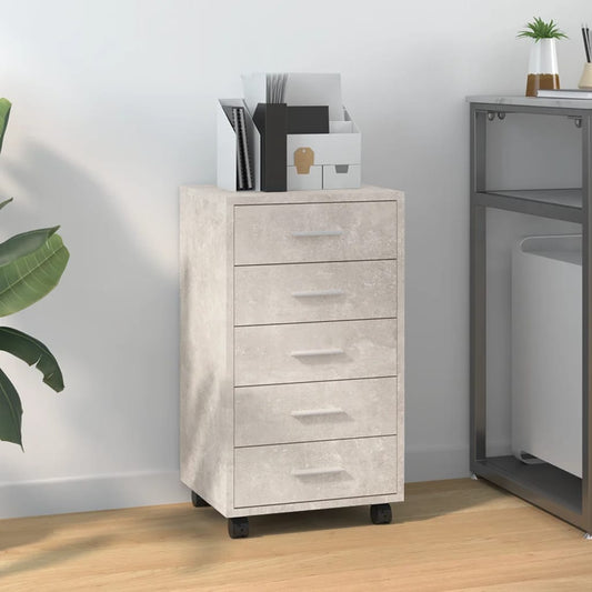 Berkfield Drawer Cabinet with Castors Concrete Grey Engineered Wood