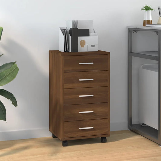 Berkfield Drawer Cabinet with Castors Brown Oak Engineered Wood