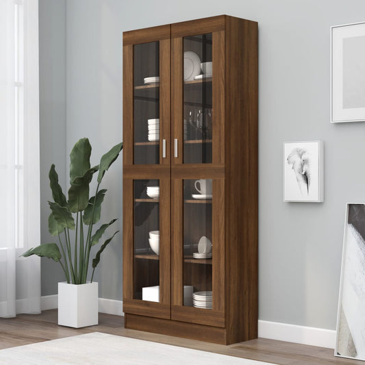 Berkfield Vitrine Cabinet Brown Oak 82.5x30.5x185.5 cm Engineered Wood