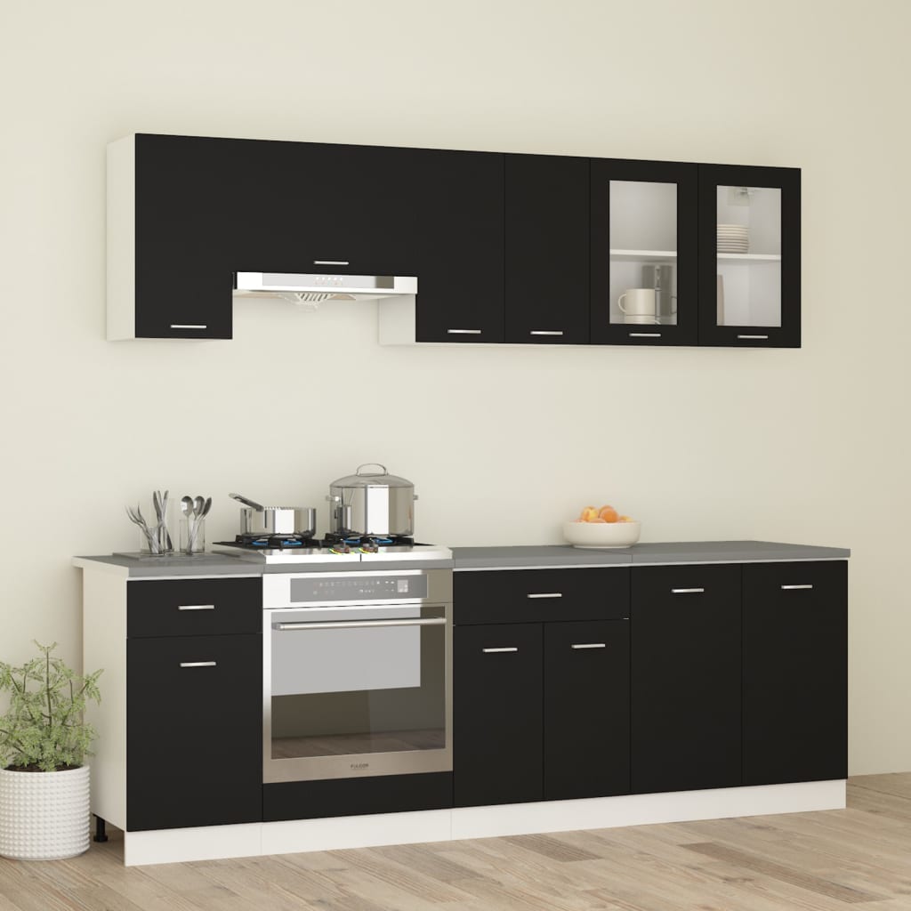Berkfield 8 Piece Kitchen Cabinet Set with Worktop Black Engineered Wood