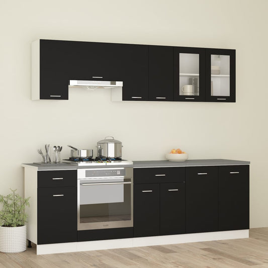 Berkfield 8 Piece Kitchen Cabinet Set with Worktop Black Engineered Wood