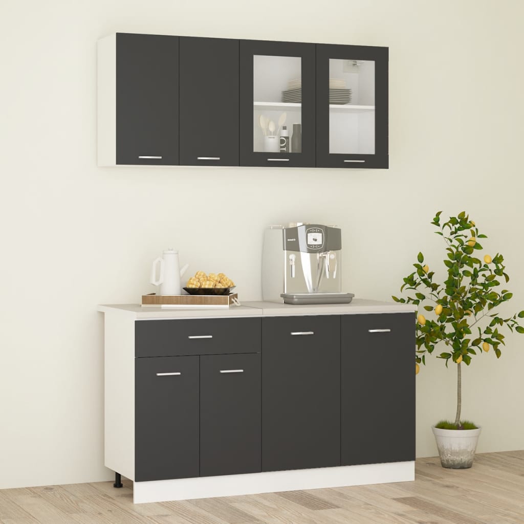 Berkfield 4 Piece Kitchen Cabinet Set with Worktop Grey Engineered Wood