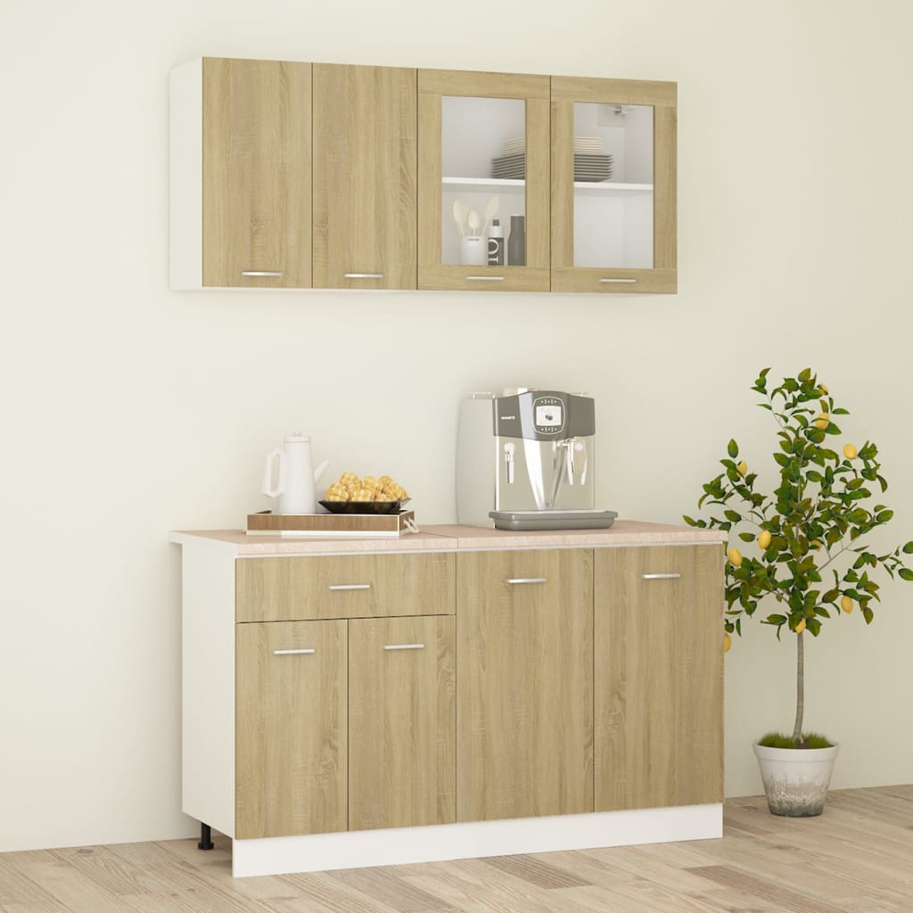 Berkfield 4 Piece Kitchen Cabinet Set with Worktop Sonoma Oak Engineered Wood