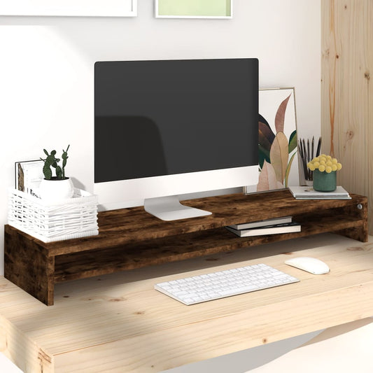 Berkfield Monitor Stand Smoked Oak 100x24x13 cm Engineered Wood