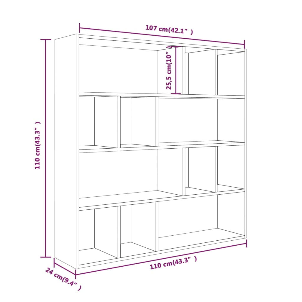 Berkfield Book Cabinet Grey Sonoma 110x24x110 cm Engineered Wood