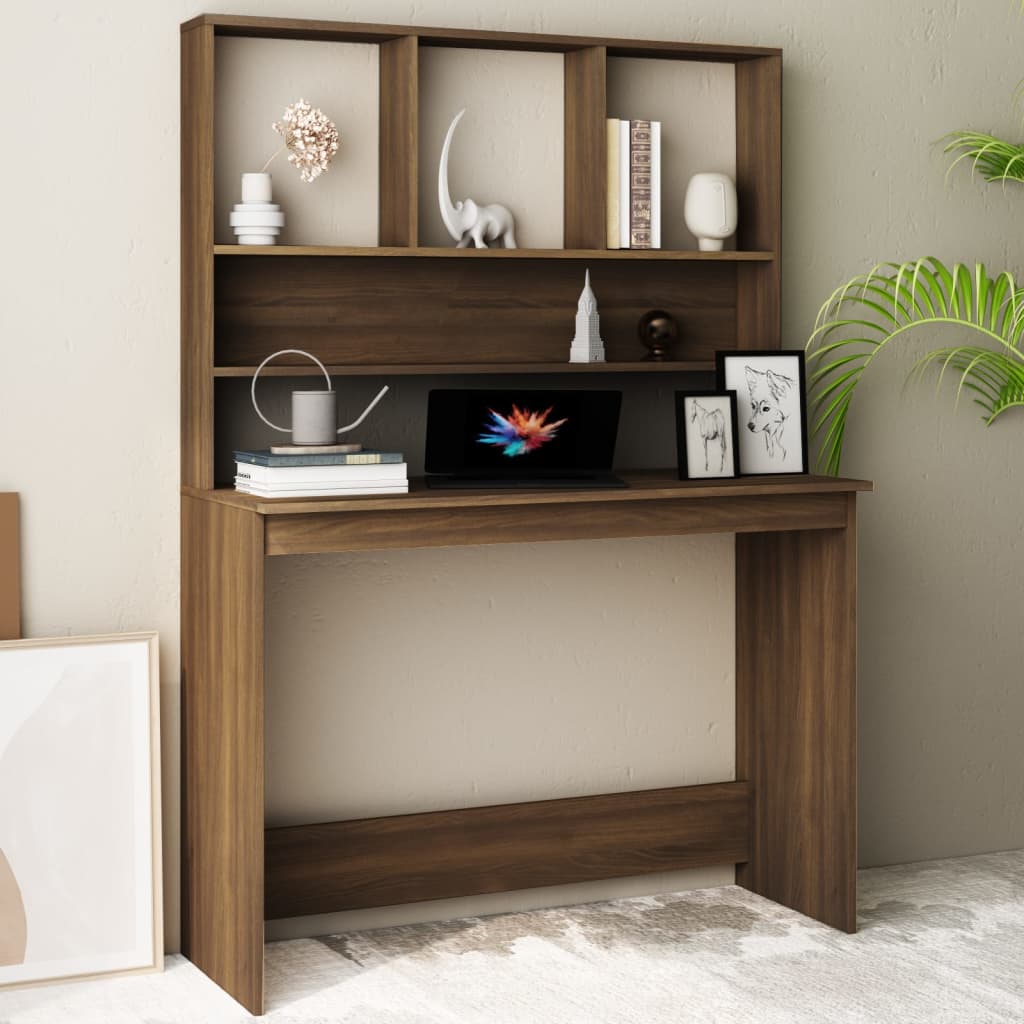 Berkfield Desk with Shelves Brown Oak 110x45x157 cm Engineered Wood