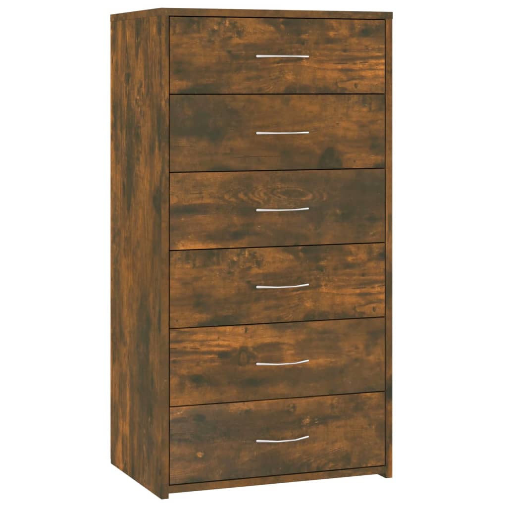 Berkfield Sideboard with 6 Drawers Smoked Oak 50x34x96 cm Engineered Wood