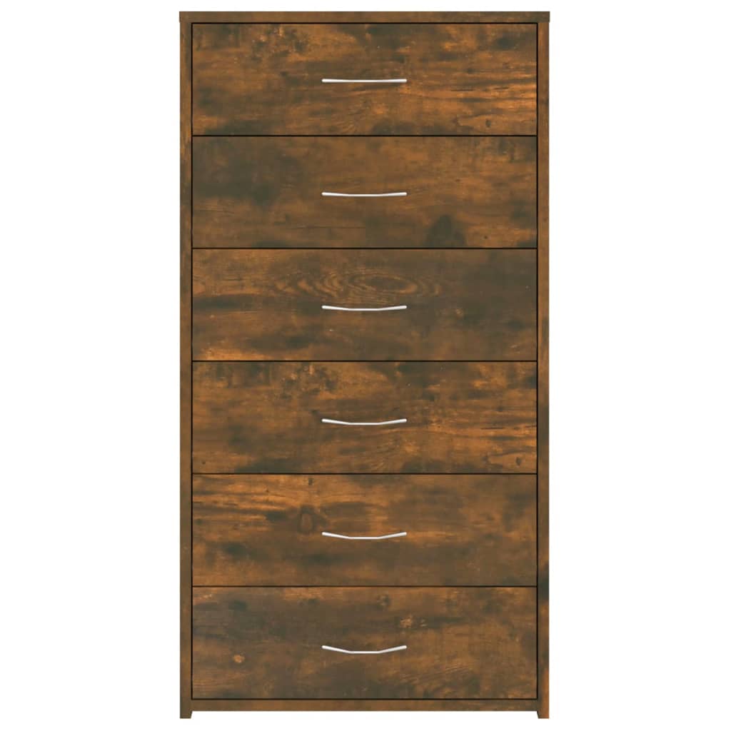 Berkfield Sideboard with 6 Drawers Smoked Oak 50x34x96 cm Engineered Wood