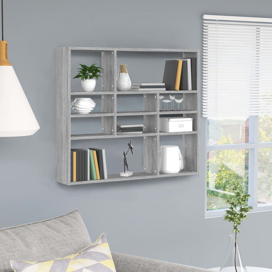 Berkfield Wall Shelf Grey Sonoma 90x16x78 cm Engineered Wood