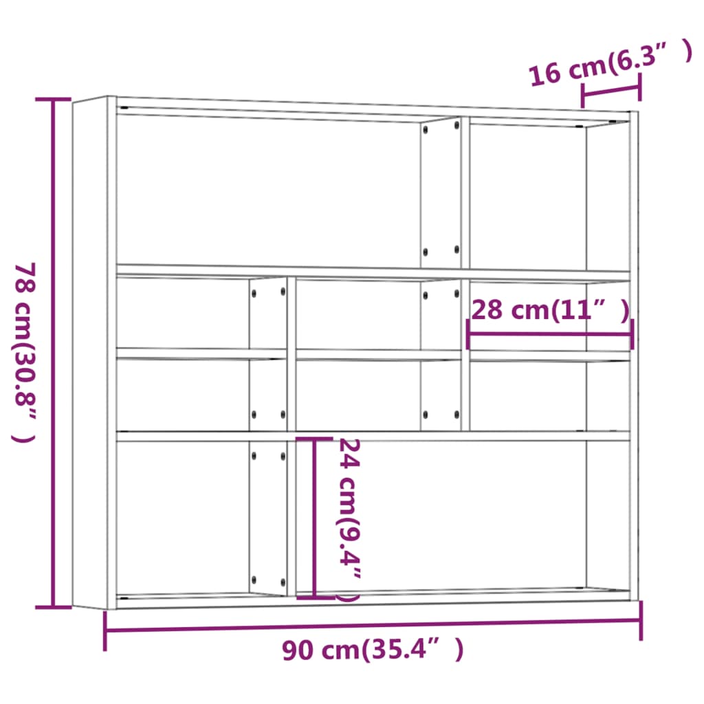 Berkfield Wall Shelf Brown Oak 90x16x78 cm Engineered Wood