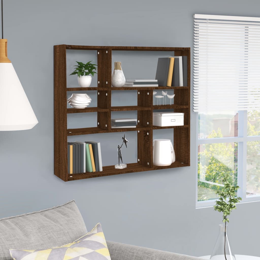 Berkfield Wall Shelf Brown Oak 90x16x78 cm Engineered Wood