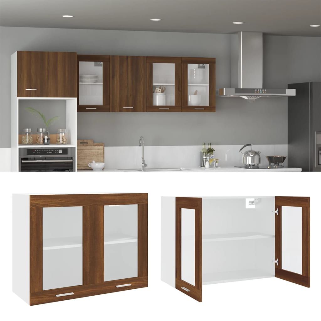 Berkfield Hanging Glass Cabinet Brown Oak 80x31x60 cm Engineered Wood