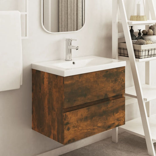 Berkfield Sink Cabinet Smoked Oak 60x38.5x45 cm Engineered Wood