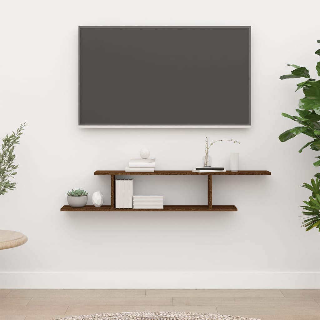Berkfield Wall-Mounted TV Shelf Brown Oak 125x18x23 cm Engineered Wood
