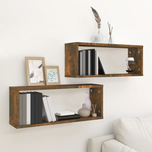 Berkfield Wall Cube Shelves 2 pcs Smoked Oak 60x15x23 cm Engineered Wood
