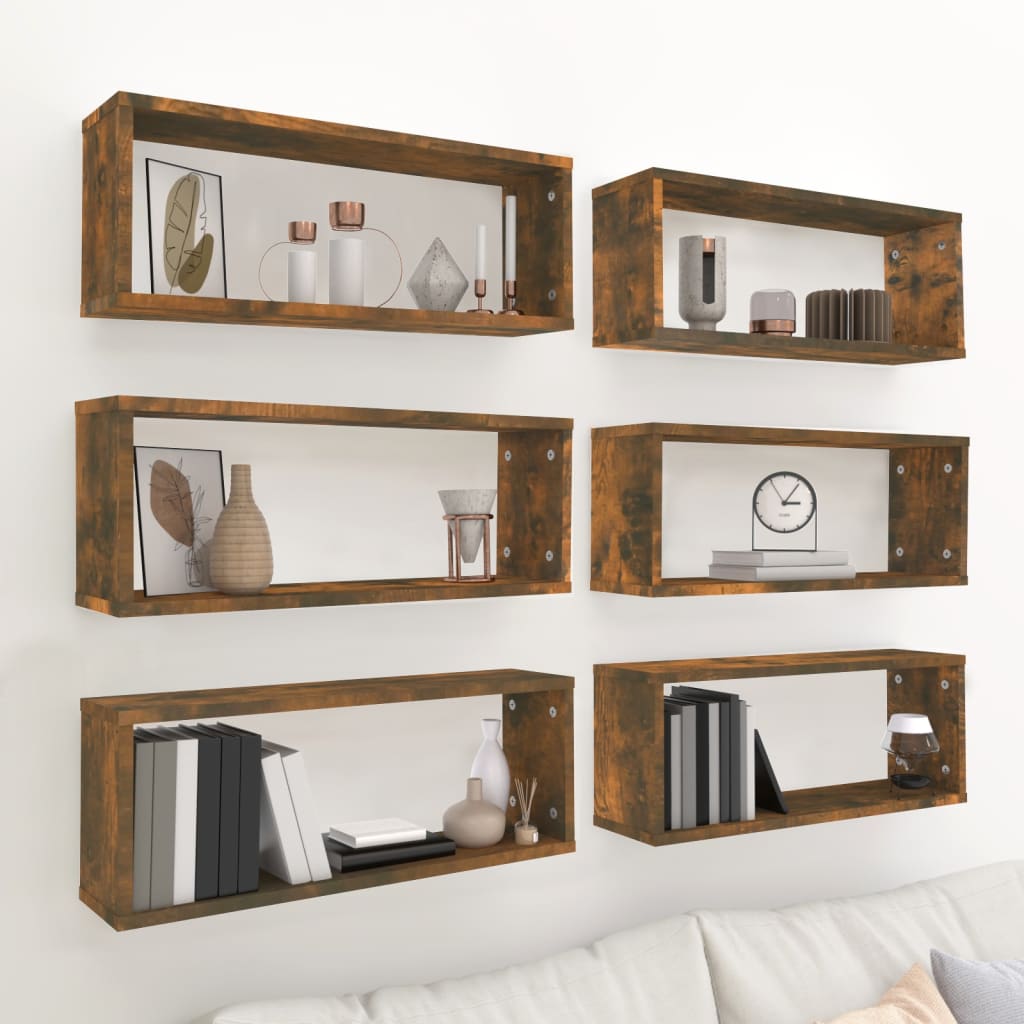 Berkfield Wall Cube Shelves 6 pcs Smoked Oak 60x15x23 cm Engineered Wood