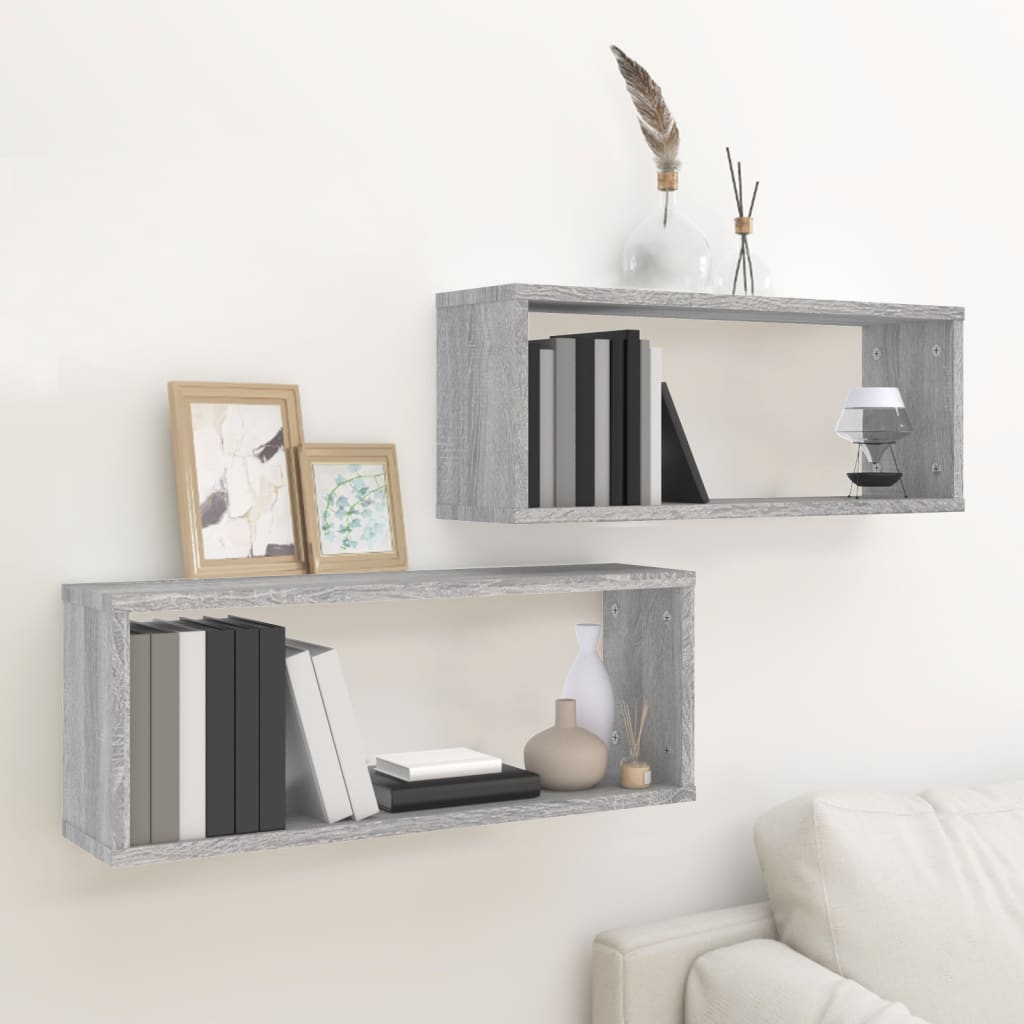 Berkfield Wall Cube Shelves 2 pcs Grey Sonoma 60x15x23 cm Engineered Wood