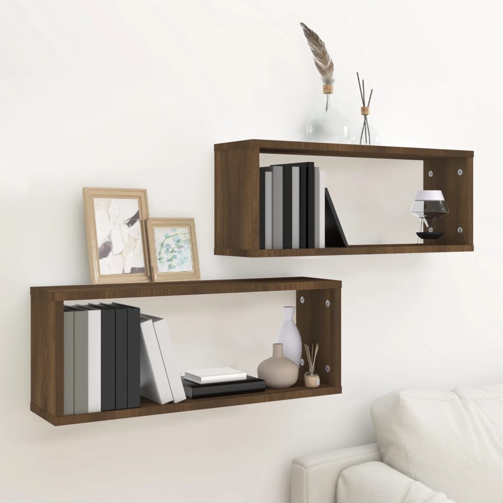 Berkfield Wall Cube Shelves 2 pcs Brown Oak 60x15x23 cm Engineered Wood