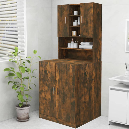 Berkfield Washing Machine Cabinet Smoked Oak 70.5x25.5x90 cm