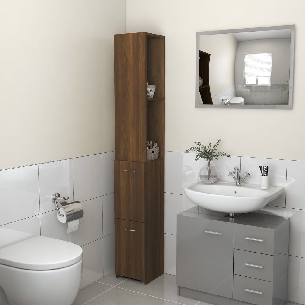 Berkfield Bathroom Cabinet Brown Oak 25x26.5x170 cm Engineered Wood