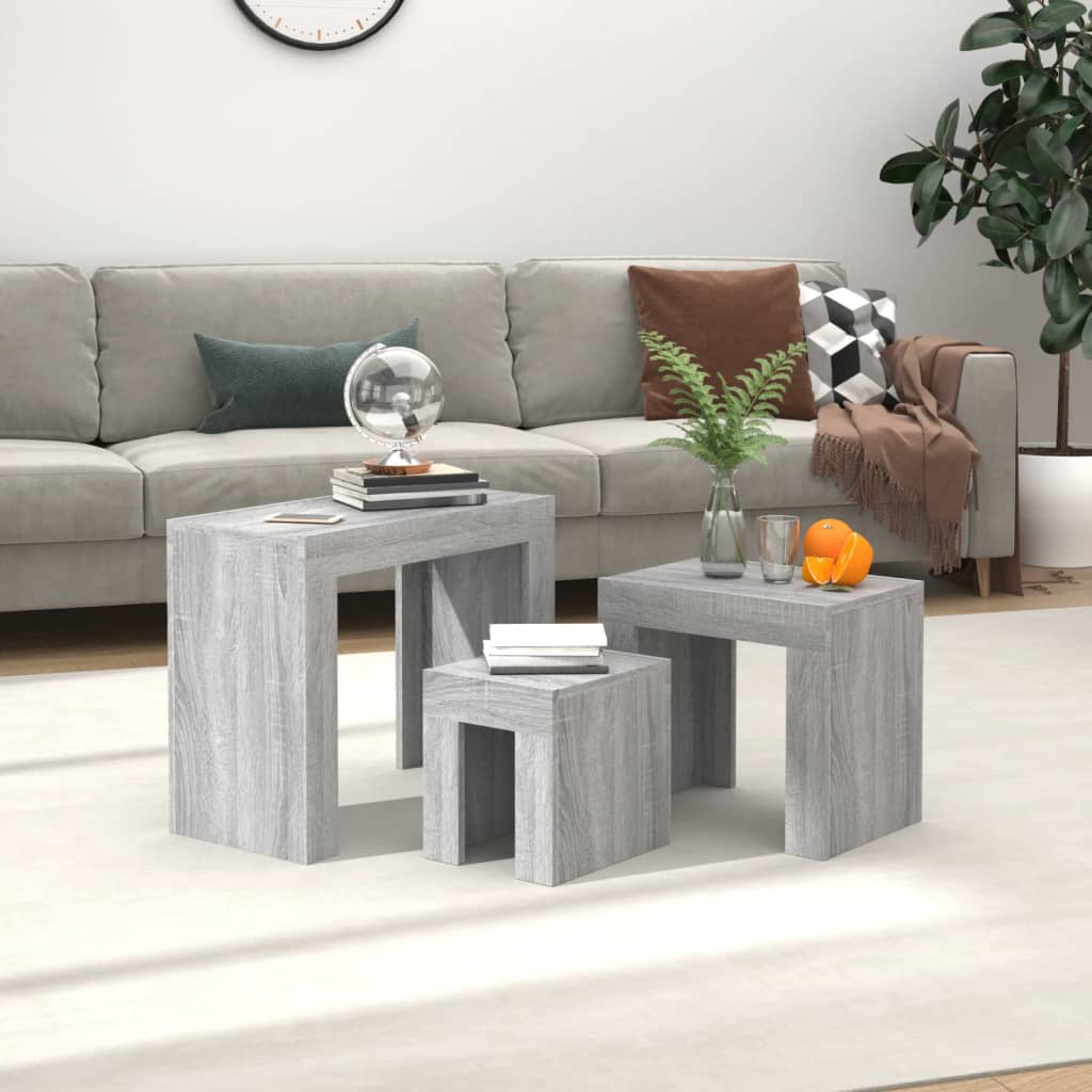 Berkfield Nesting Coffee Tables 3 pcs Grey Sonoma Engineered Wood
