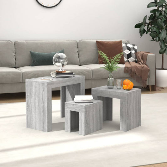 Berkfield Nesting Coffee Tables 3 pcs Grey Sonoma Engineered Wood