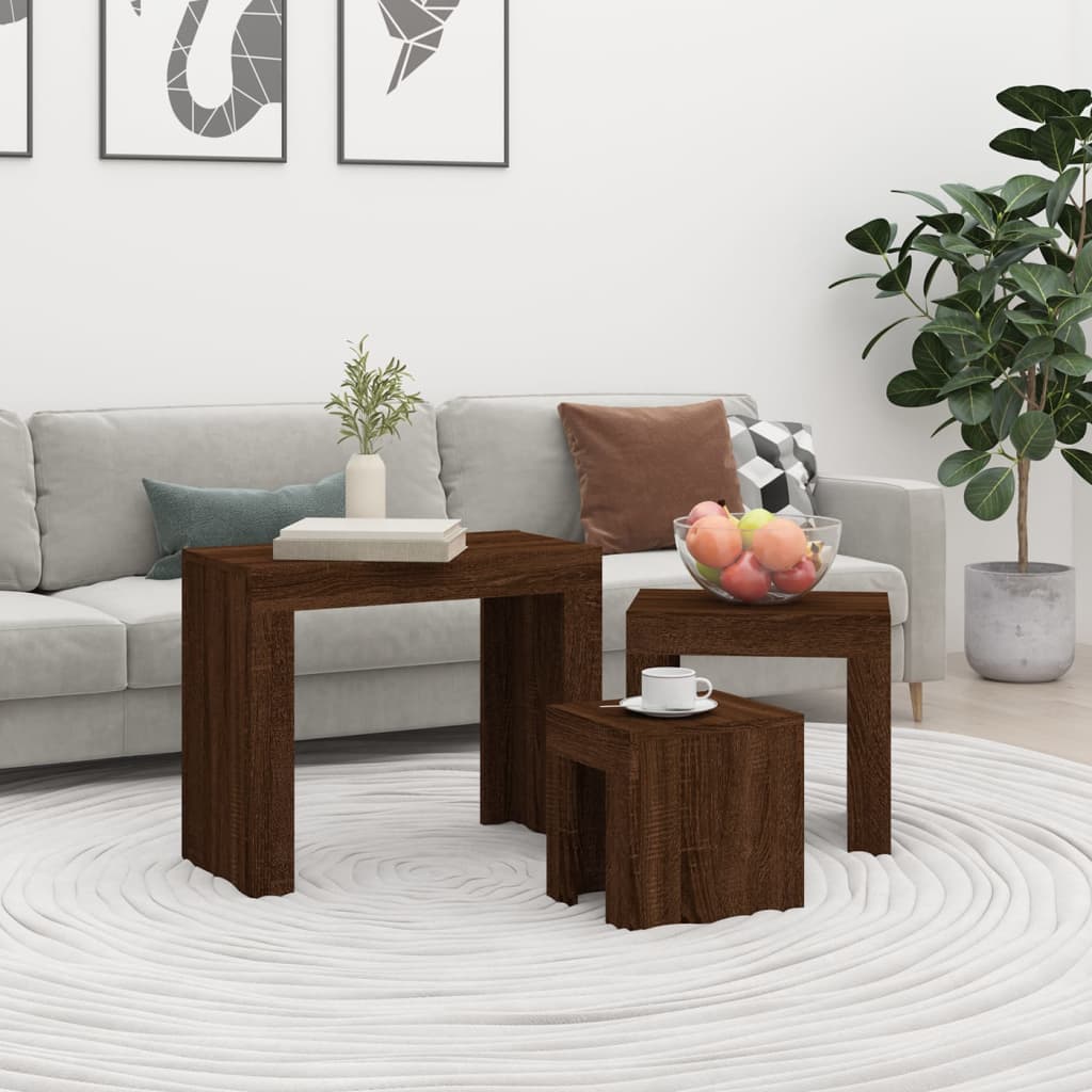 Berkfield Nesting Coffee Tables 3 pcs Brown Oak Engineered Wood