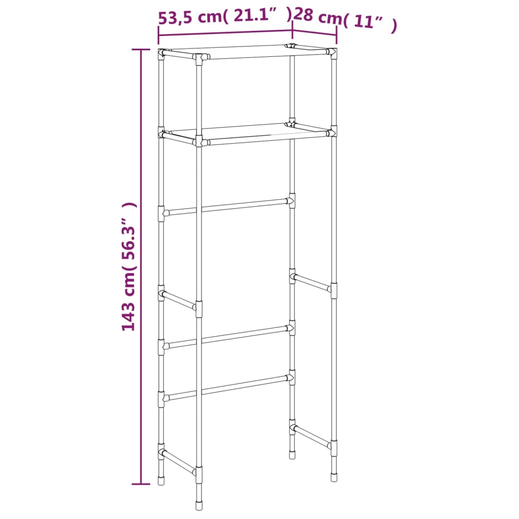 Berkfield 2-Tier Storage Rack over Toilet Black 53.5x28x143 cm Iron