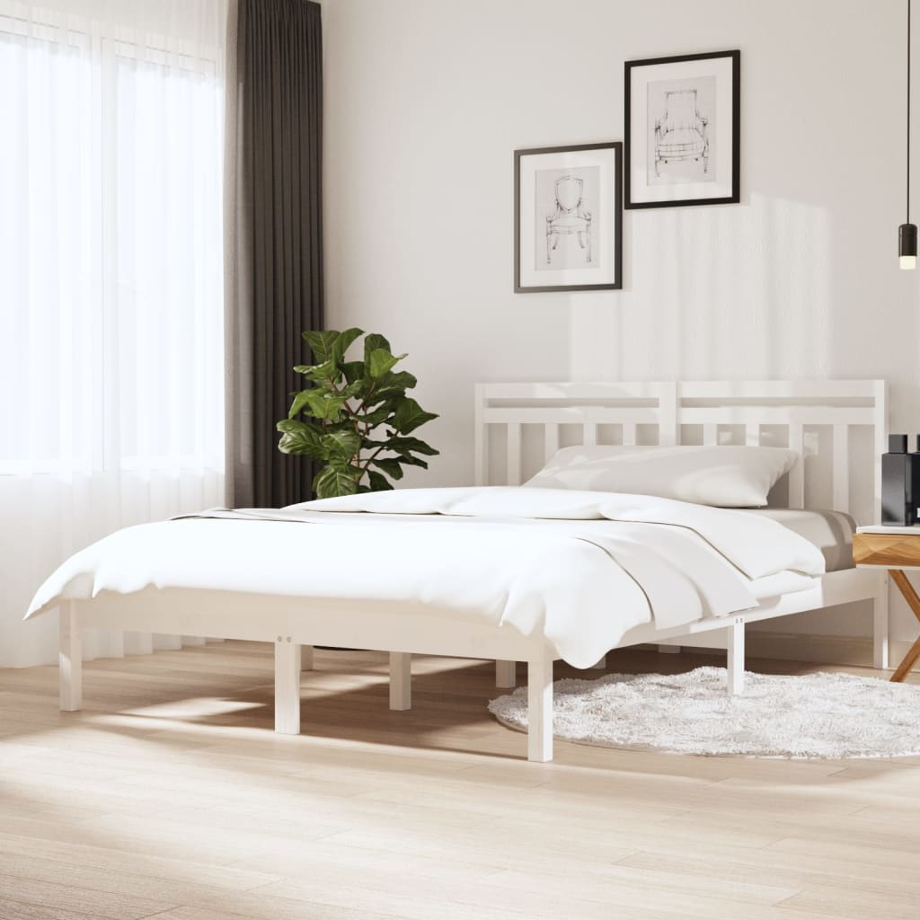 Berkfield Bed Frame White 135x190 cm Double Solid Wood