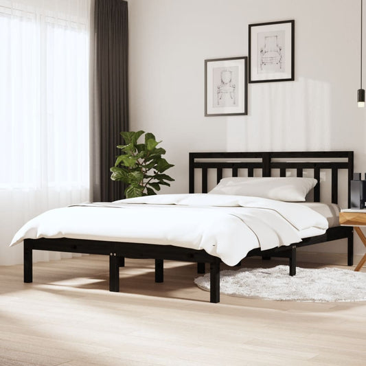Berkfield Bed Frame Black 135x190 cm Double Solid Wood