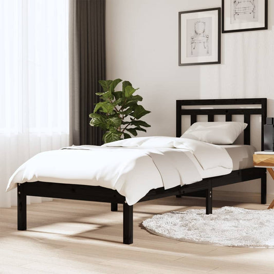 Berkfield Bed Frame Black Solid Wood Pine 90x200 cm