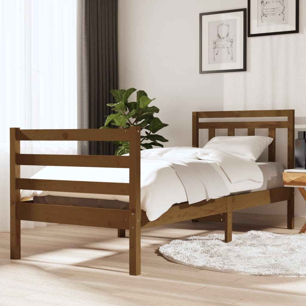 Berkfield Bed Frame Honey Brown 75x190 cm Small Single Solid Wood