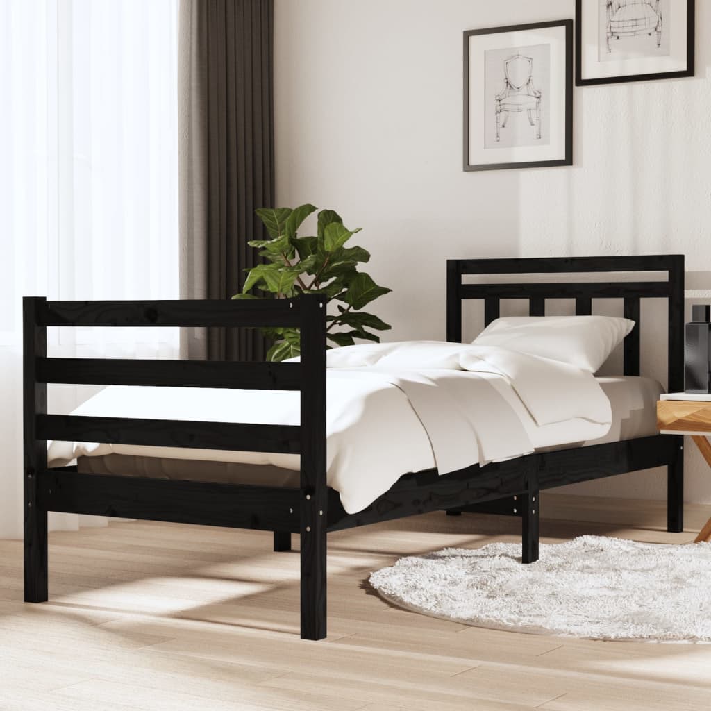 Berkfield Bed Frame Black 90x190 cm Single Solid Wood