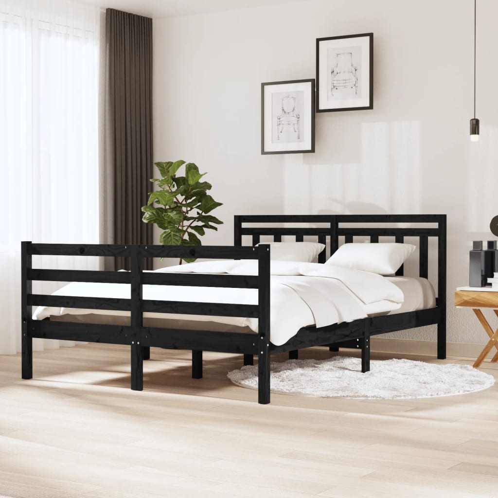 Berkfield Bed Frame Black 135x190 cm Double Solid Wood