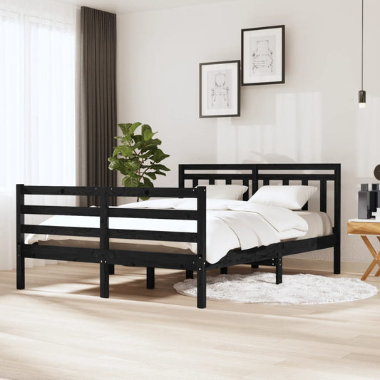 Berkfield Bed Frame Black 135x190 cm Double Solid Wood