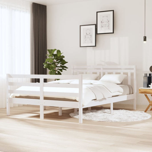 Berkfield Bed Frame White Solid Wood 140x190 cm