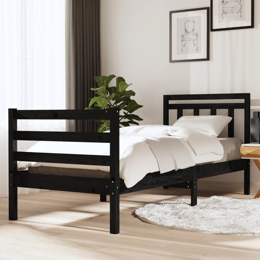 Berkfield Bed Frame Black Solid Wood 90x200 cm