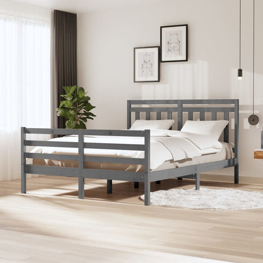 Berkfield Bed Frame Grey 150x200 cm King Size Solid Wood
